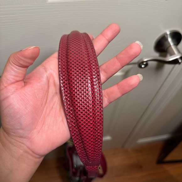 Elizabeth and James Geometric Bucket Bag – Black/White with Burgundy Strap - Picture 9 of 16